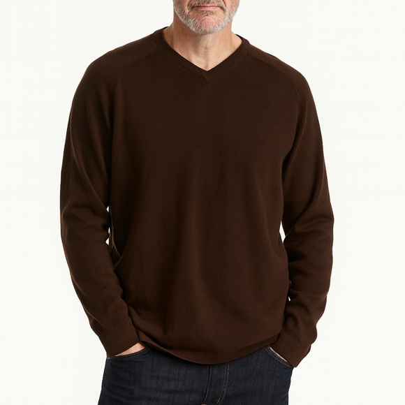 LL Bean Sweater Men's L-REG Cashmere Cotton Cozy Fall/Winter Chocolate Brown - Picture 1 of 7